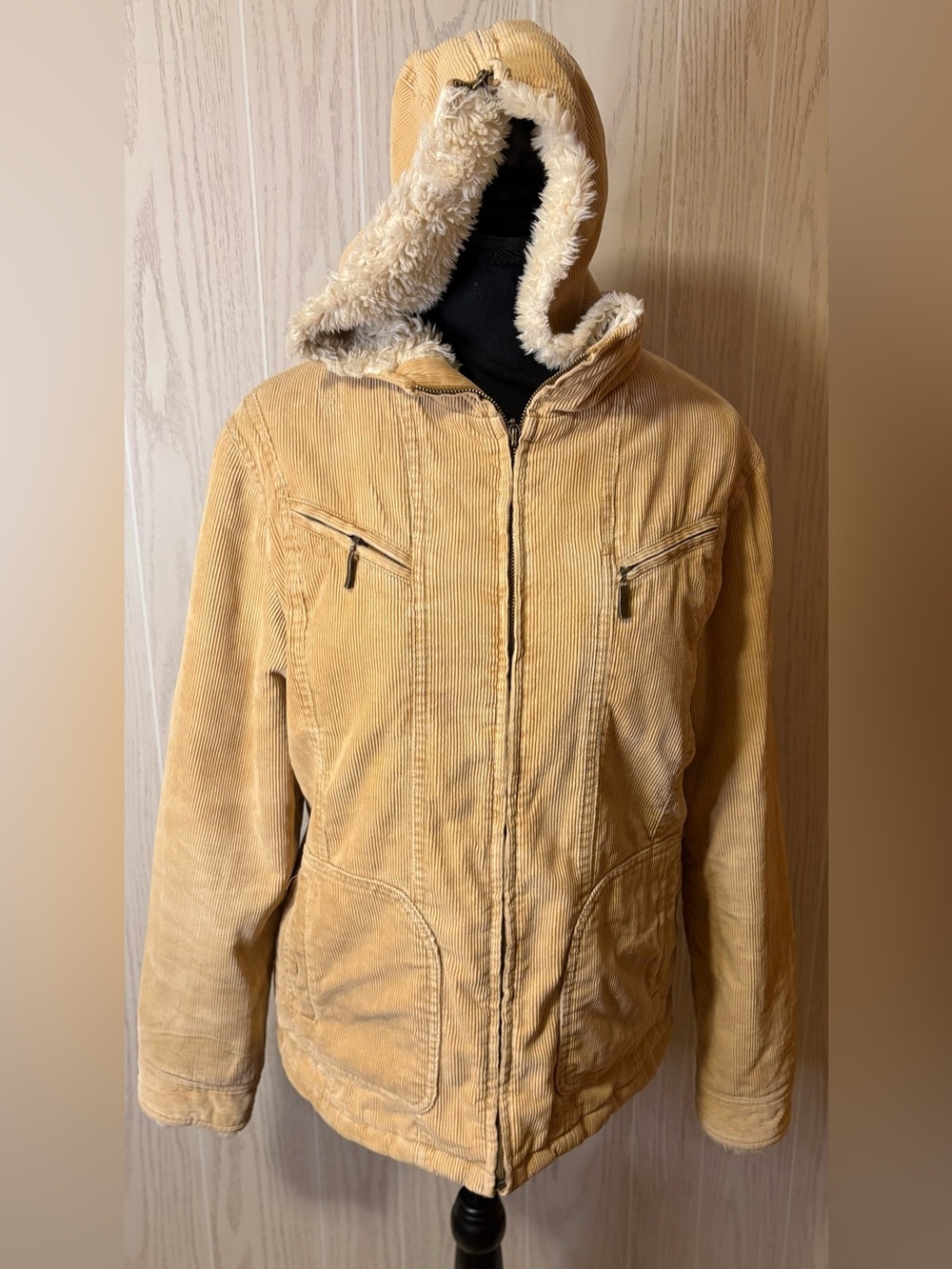 Vintage Corduroy Sherpa  Jacket Large Hooded